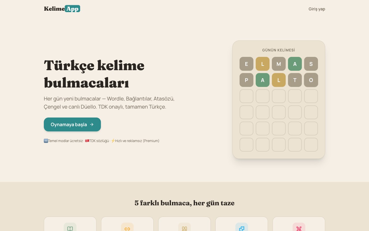 Kelime App website preview